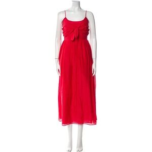 Bird & Knoll Red Tie Front Maxi Dress Spaghetti Straps Smocked Bodice Size S